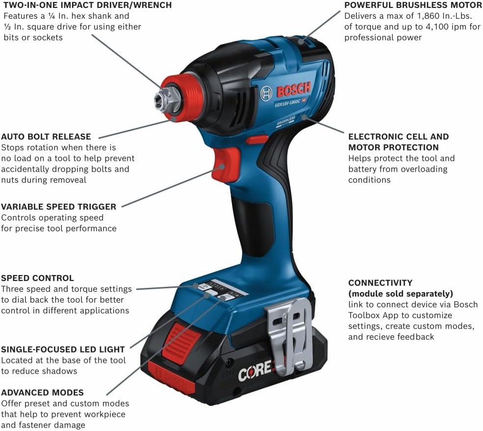 BOSCH GXL18V-227B25 18V 2-Tool Combo Kit With Connected-Ready Two-In ...